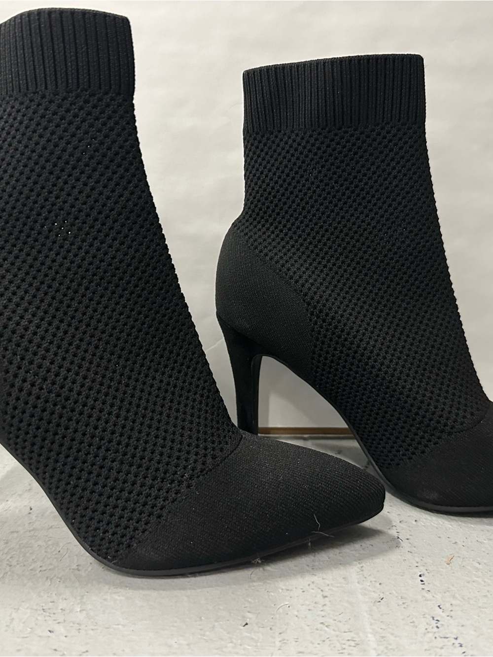 MIA Black Knit Sock Ankle Booties with Stiletto Heel